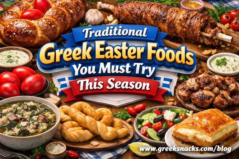 Traditional Greek Easter feast display